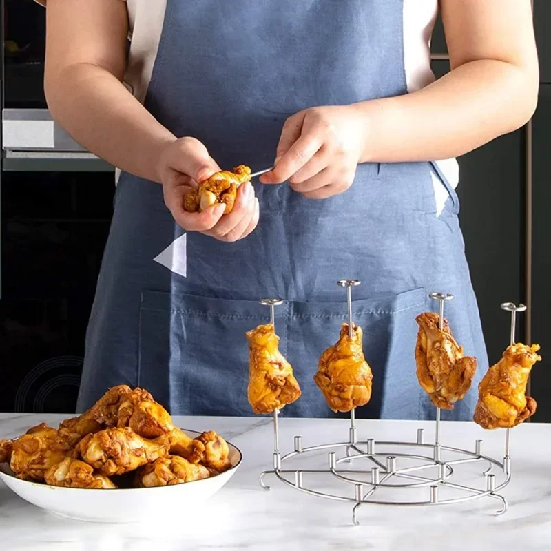 6Qt/8Qt الهواء المقلاة سيخ حامل الفولاذ المقاوم للصدأ العمودي شواء سيخ حامل المنزل المطبخ الشوي أداة الهواء المقلاة الملحقات