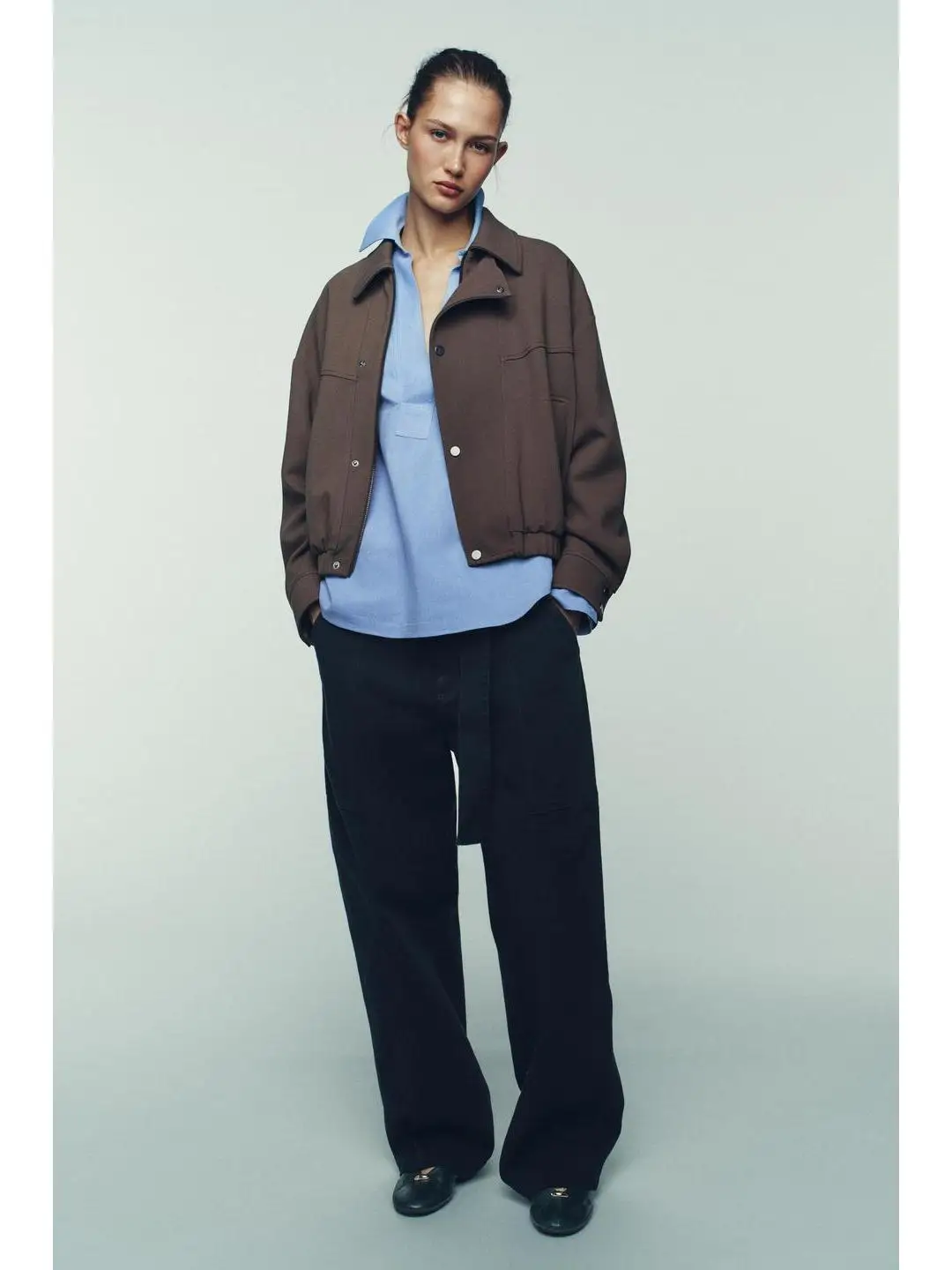 

Double Breasted Hidden Zipper And Button Closure Pilot Jaet Coat for Women Loose Fit Long Sve Travel Friendly Cotton Blend