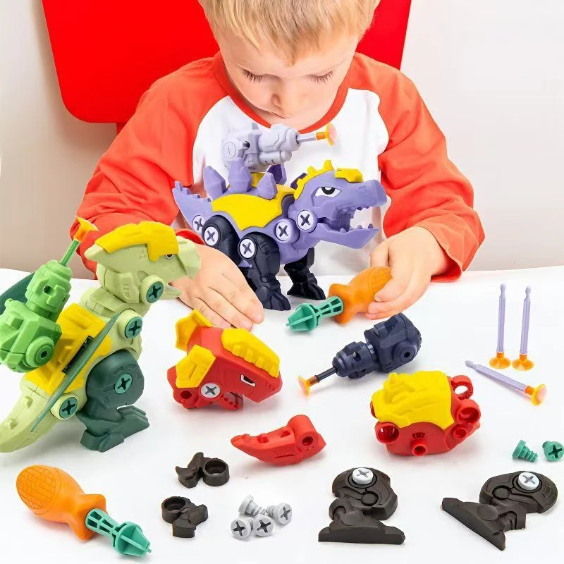 Kinder Dinosaurier 3D Puzzle Spielzeug Drücken Sie zu Feuer Kugeln DIY Abnehmbare Montage Schraube Spielzeug ﻿