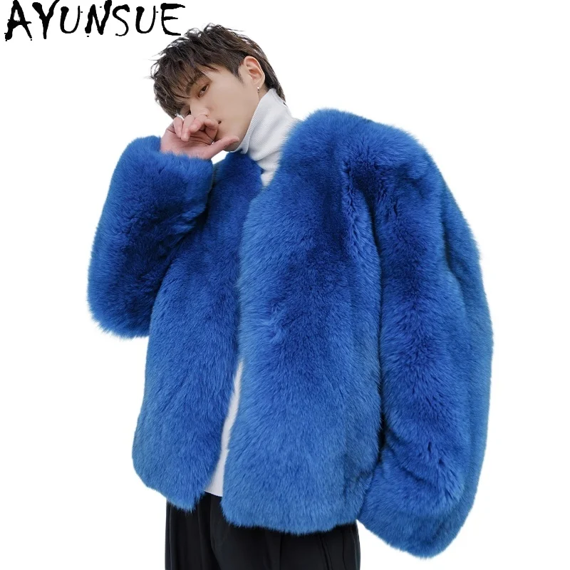 

AYUNSUE High-end Natural Fur Coat Man Luxury Winter Short Real Fox Fur Jacket for Men 2025 Warm Mens Fur Jacket Coat Streetwear