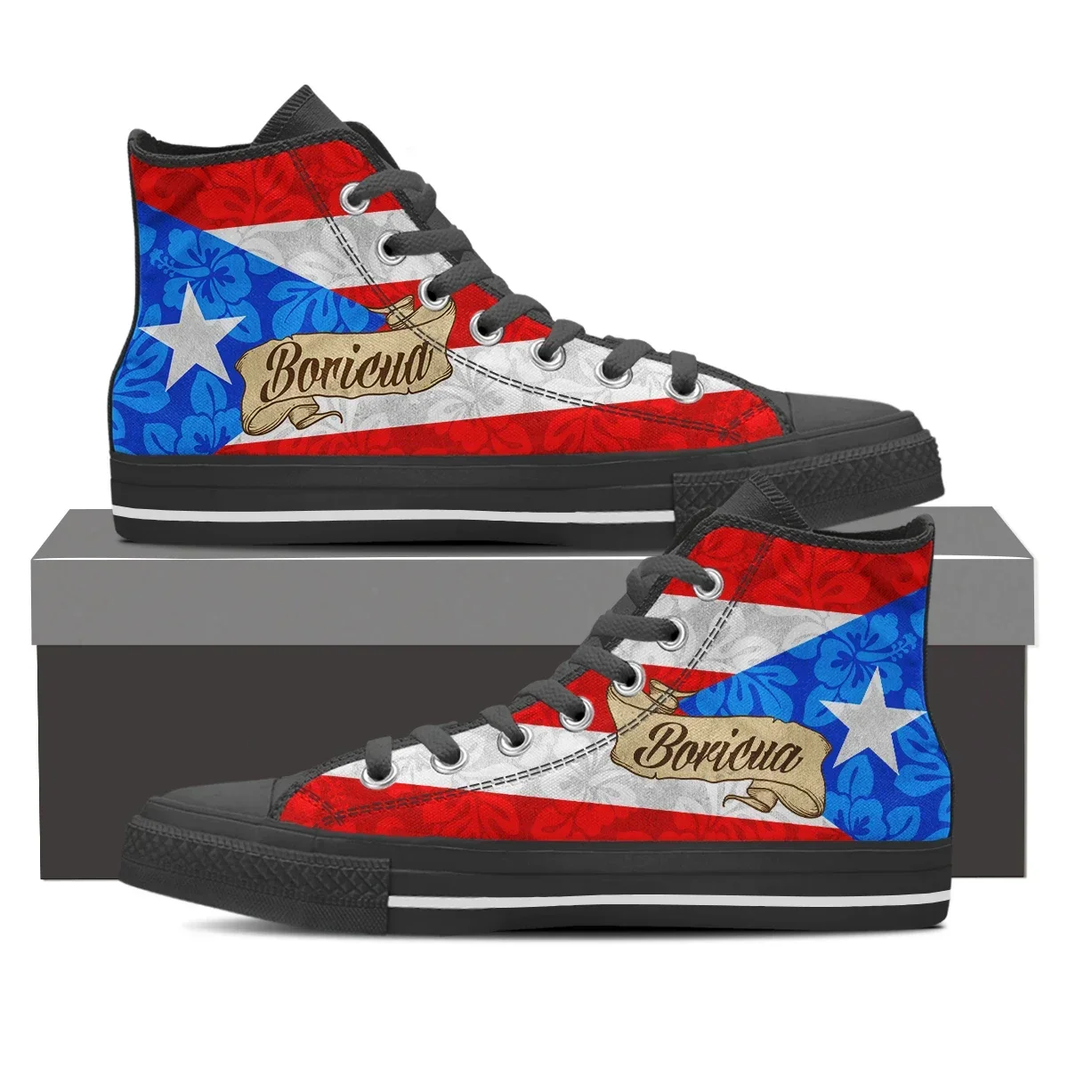 Fashion Style Men Puerto Rico Flag High Top Canvas Shoes Breathable Outdoors Walking Sneakers Wild Printing Cool Zapatillas