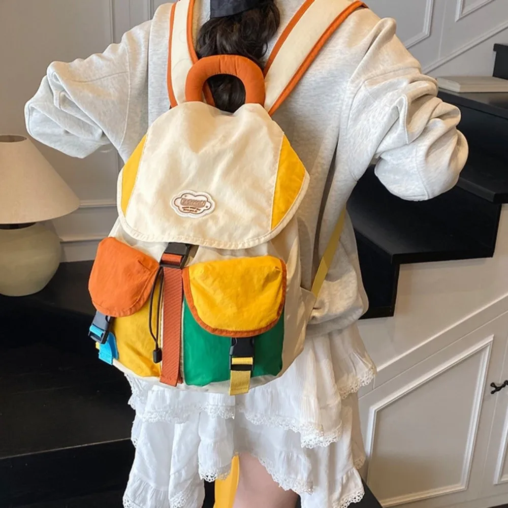 Color Matching 2 Sizes Parent-child Bags Korean Style Large Capacity Drawstring Schoolbag Nylon Multi-pocket Kids Backpack