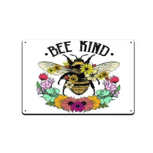 

Bee Kind 12X8 Оловянная металлическая табличка Decor Garden Honeycomb Bumble Dandelion Queen