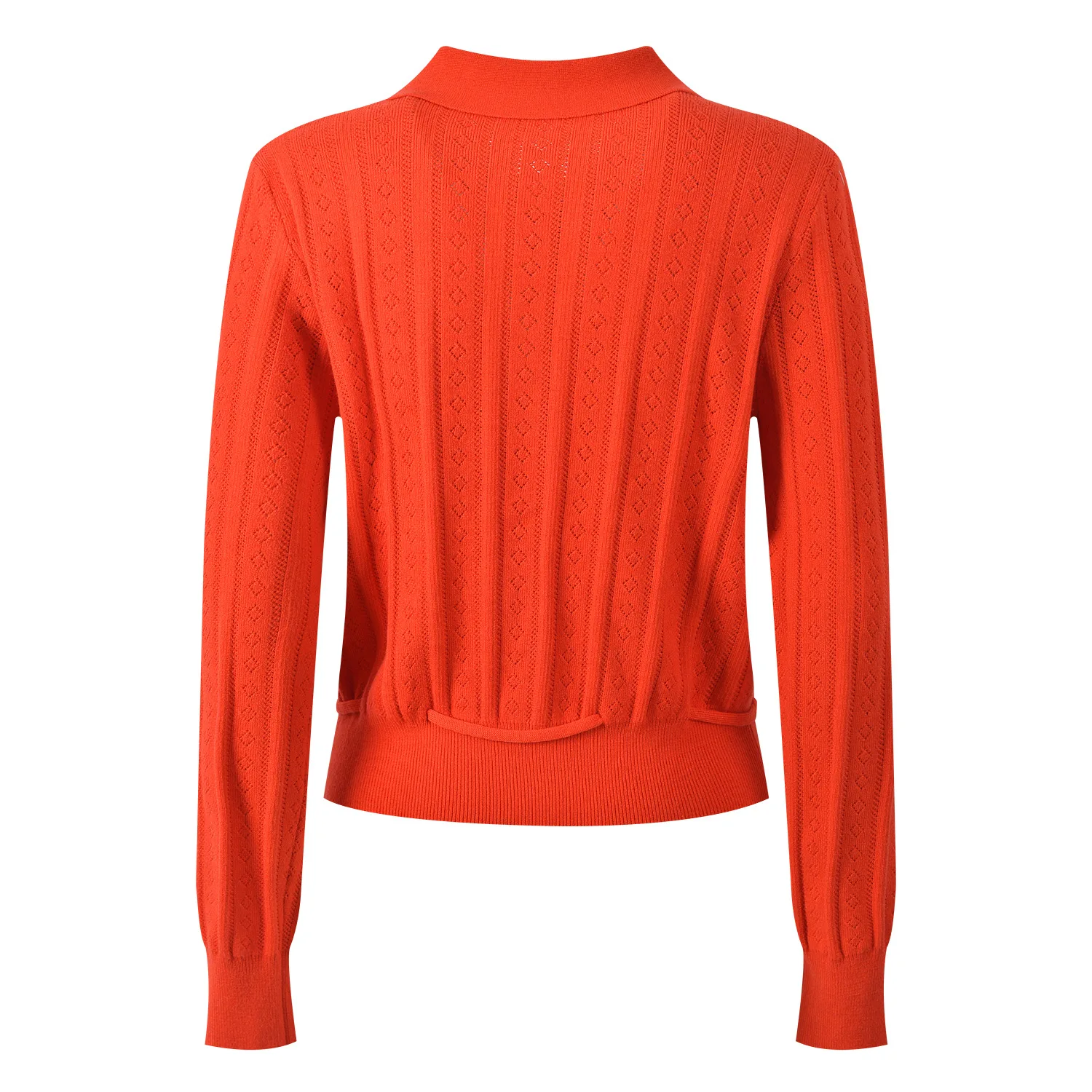 2026 Autumn New Arrival Designed Drawstring Waist Lady Turn-down Collar Long Sleeve Solid Basic Wear Women Casual Knits Cardigan