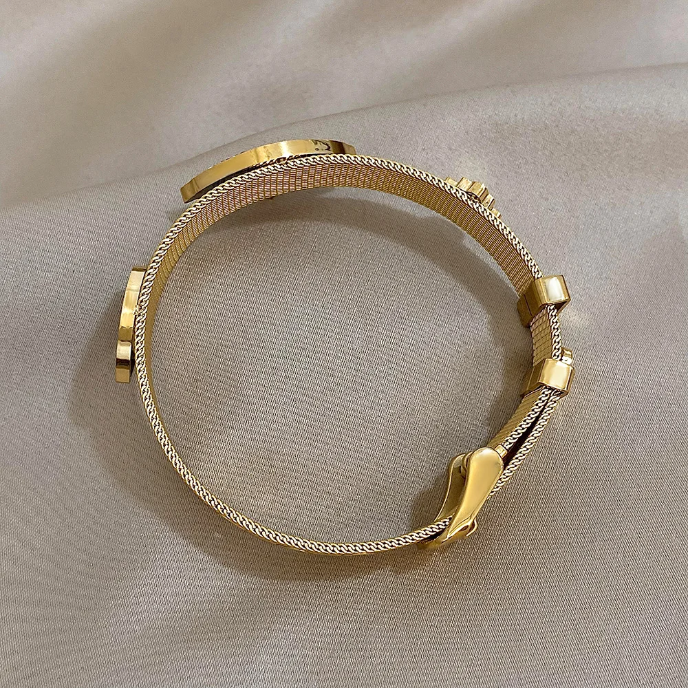 ALLYES Vintage Evil Eye Belt Strap Stainless Steel Bracelet for Women Statement Gold Color Bracelets & Bangles Jewelry Gifts