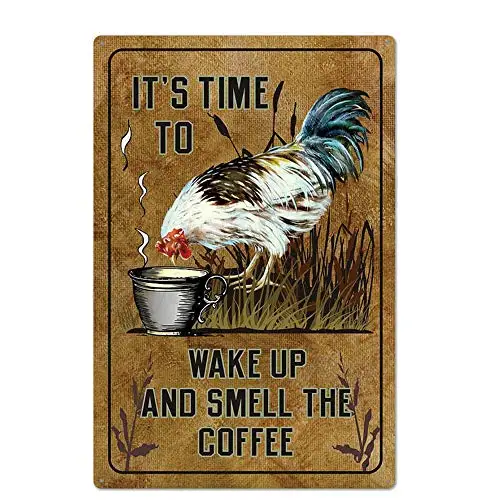 Original Retro Design It's Time to Wake Up Tin Metal Signs Wall Art | Thick Tinplate Print Poster Wall Decoration for Kitchen