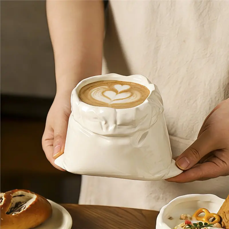 DTEN- Coffee Cup Heat-Resistant 450ML Water Cup Cloth Bag Mug Hand-Crafted Non-Slip Espresso Cup Offices Essentials