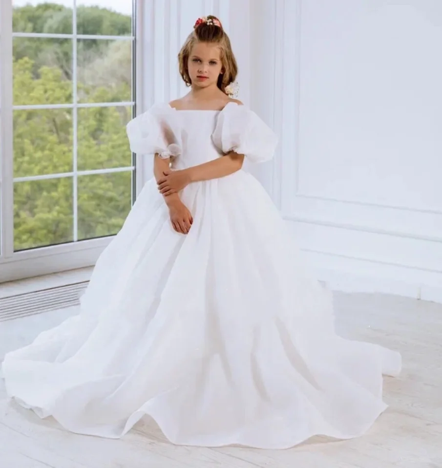 

First Communion Dresses Long Tail Princess Flower Girl Dress Wedding Party Dream Birthday Gowns Kids Gift