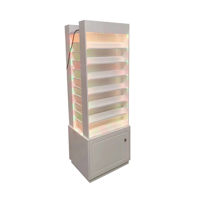 

2022 Latest Classic French Style LED White High Gloss Hair Display Rack Display Stand Mobile Display