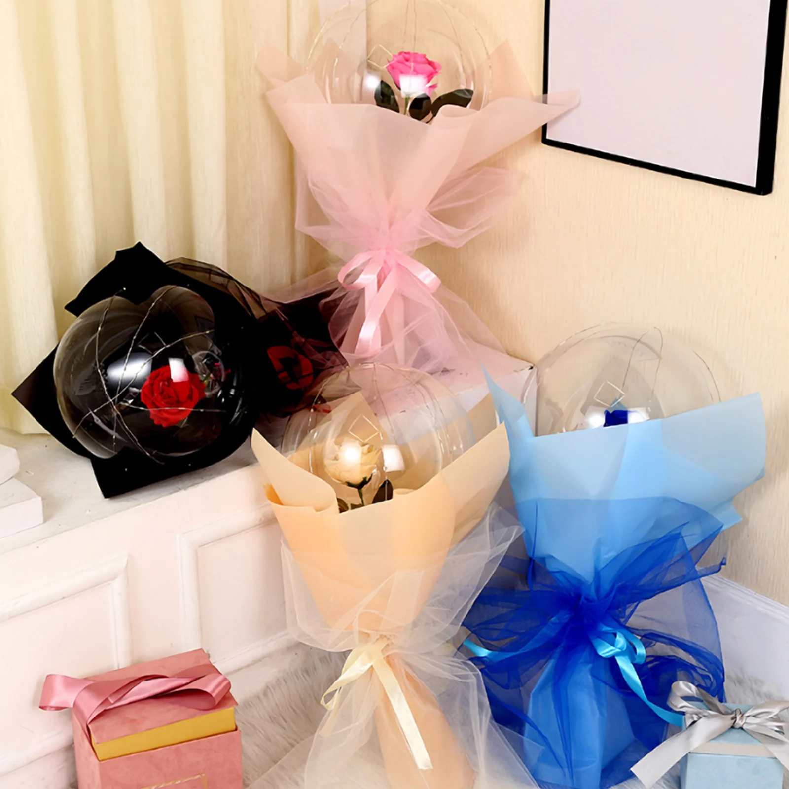 

1Pcs LED Luminous Rose Ball Transparent Rose Bouquet Large Glowing Flower Ball Wedding Holiday Decoration Valentines Day Gift