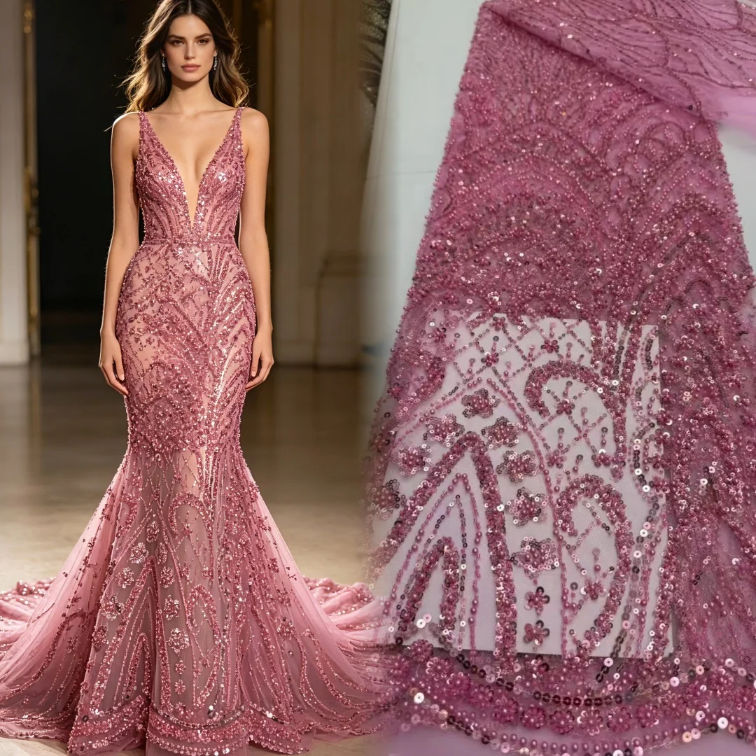 Afrikanischer Goldperlen-Spitzenstoff 2026 Hochwertiger nigerianischer Chiffon-Pailletten-Spitzenstoff, geeignet für Hochzeits- und Partykleider zum Nähen