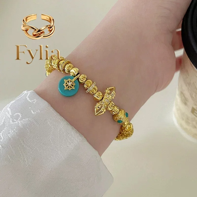 

Fylia Jewelry Fylia Jewelry Luxury 9999 24K real gold tuotuo star disk bracelet broken gold gold hand jewelry fashion design