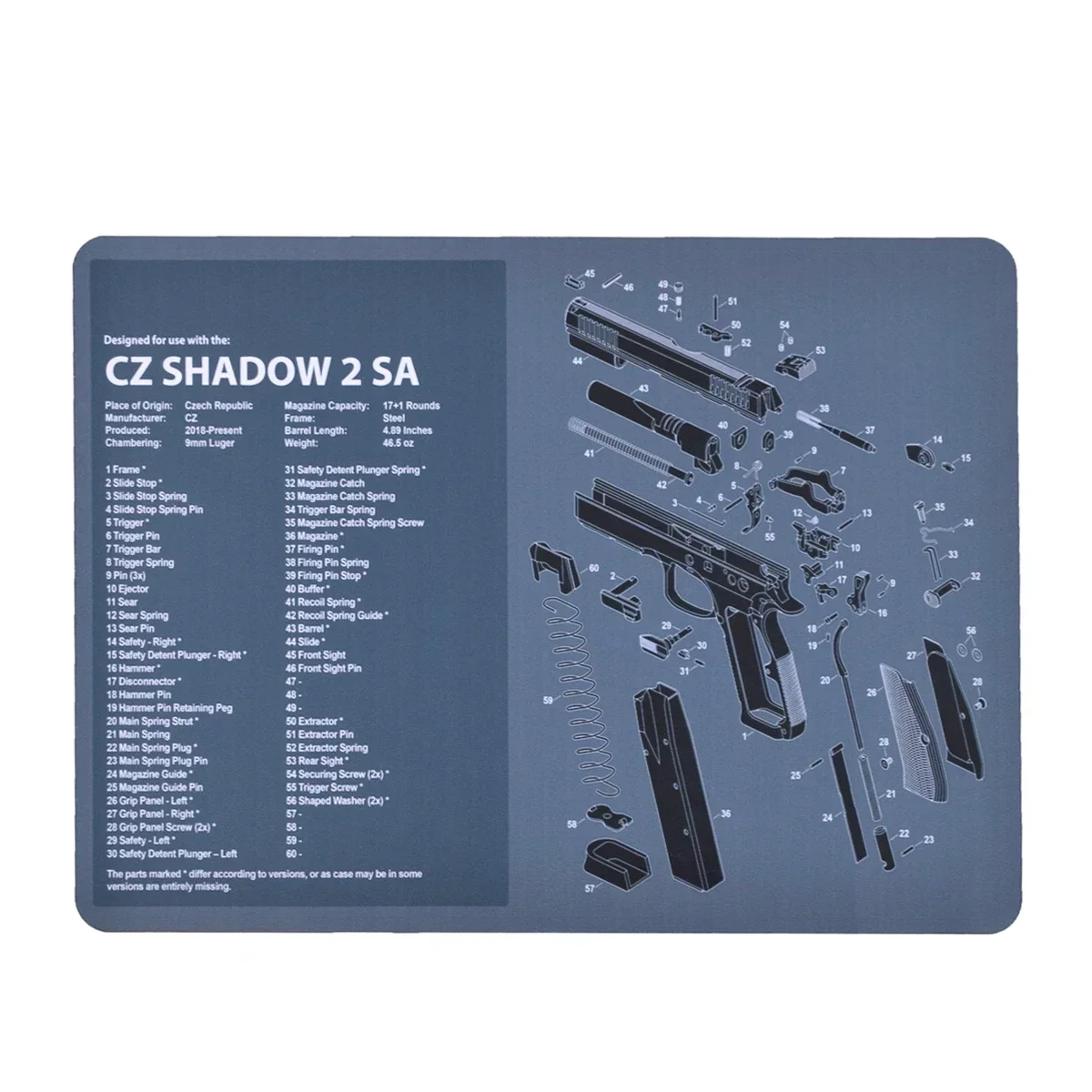 Tactical Gun Cleaning Mat Rubber Punisher SIG P250 CZ Shadow 2 SA Glock 17 19 With Parts Diagram Instructions Mouse Pad