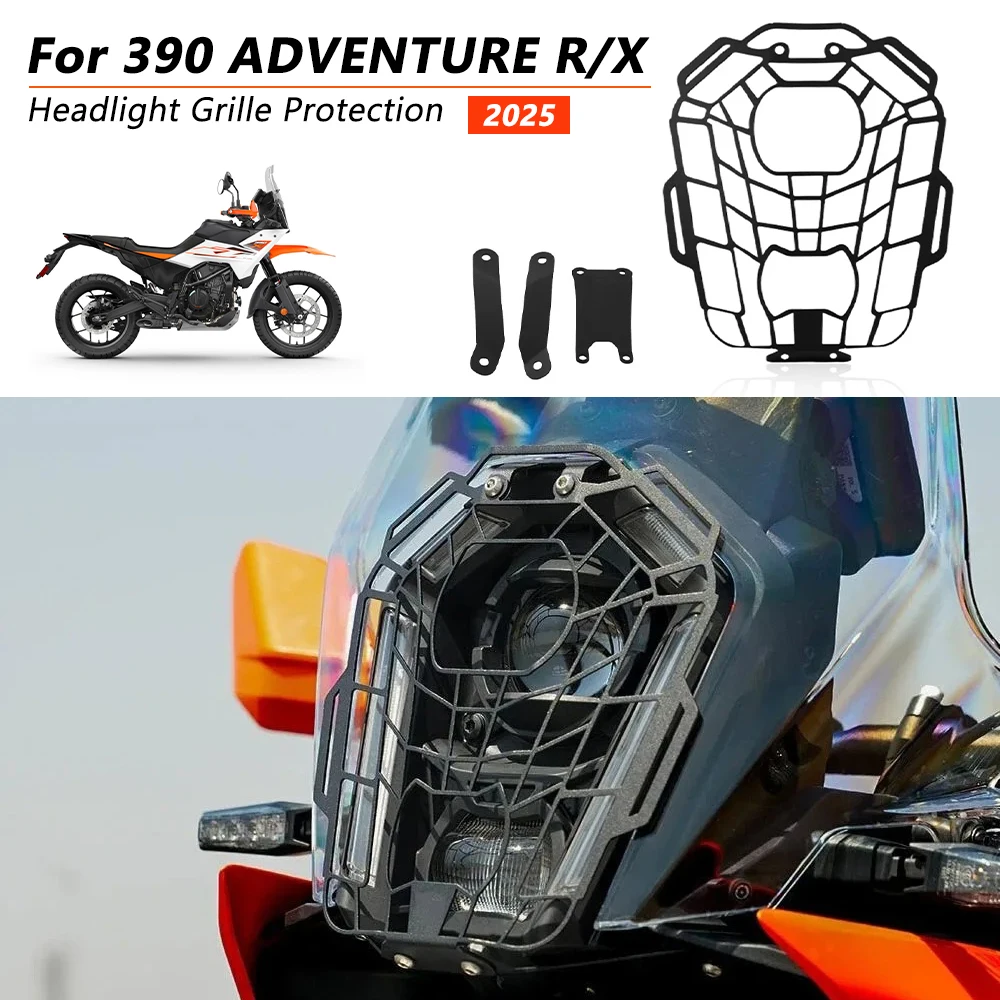 For 390 ADVENTURE R X 2025 390 ADV X 2025 Headlight Protector Kit Head Lights Grille Guard Cover Lamp Protection Grille Cover