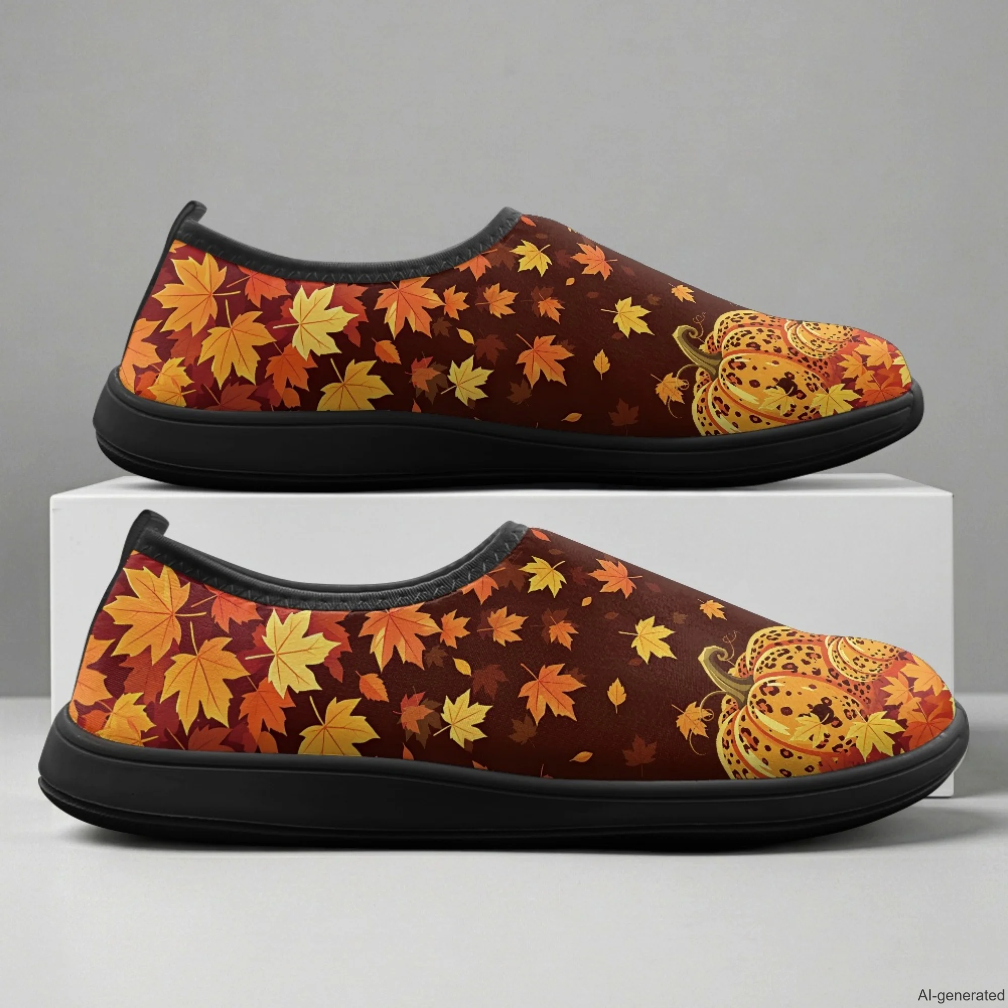 XIXIRIMIDO Walking Shoes Slip-on Wide-toed Shoes Board Shoes Work Shoes Casual Shoe for Woman Male Nurse Shoes Pumpkins Pattern