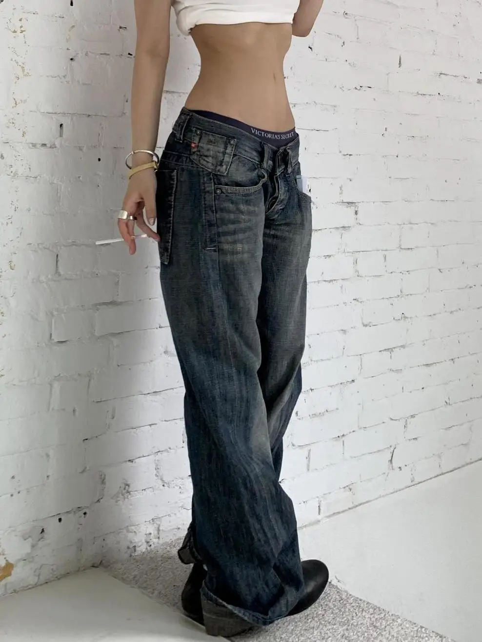Jean Baggy bleu Y2k pour femme, pantalon en Denim, Style japonais Harajuku des années 2021, Vintage américain, vêtements poubelles, automne 2000