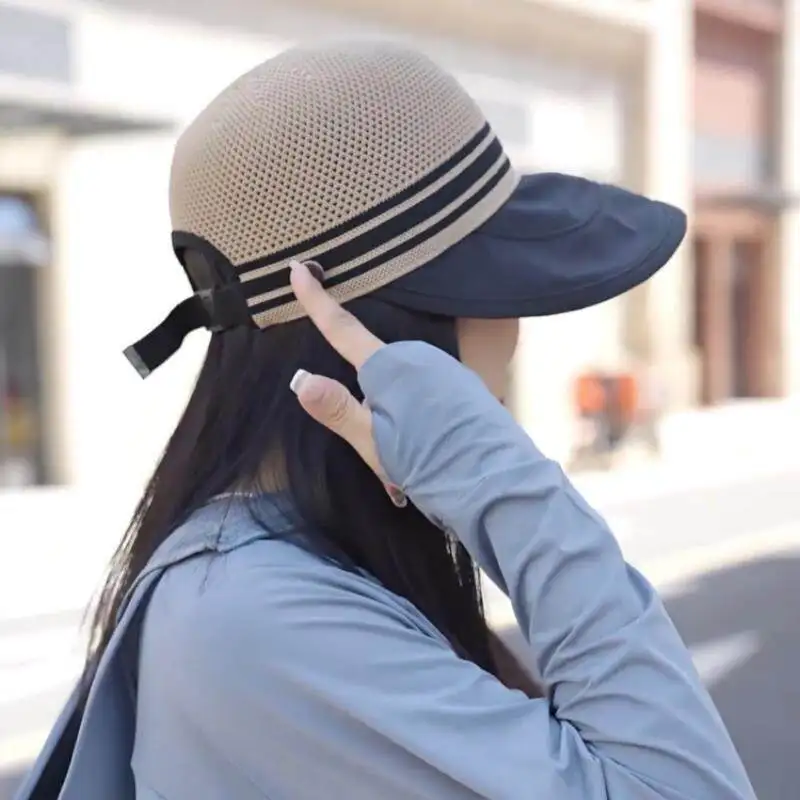 女性用サイクリング日焼け止め帽子折りたたみ式ダックビルキャップ防風大きなつば旅行カジュアルスタイル中厚さ夏帽子