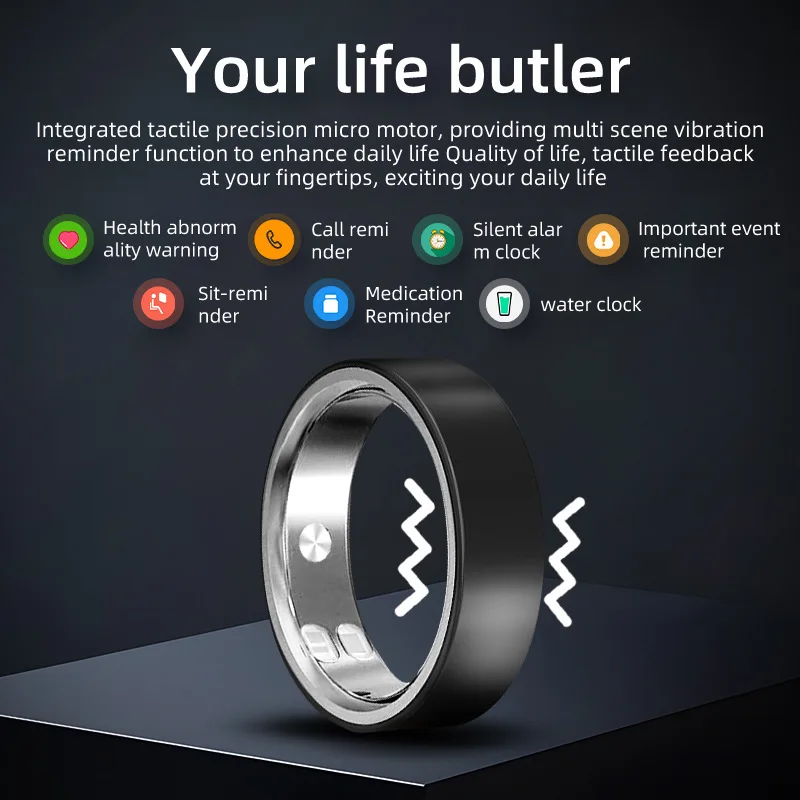Vibrating Smart Ring Calls Message Reminder, Polished Stainless Steel  Material, Health Monitoring Sports Data Record, Waterproof