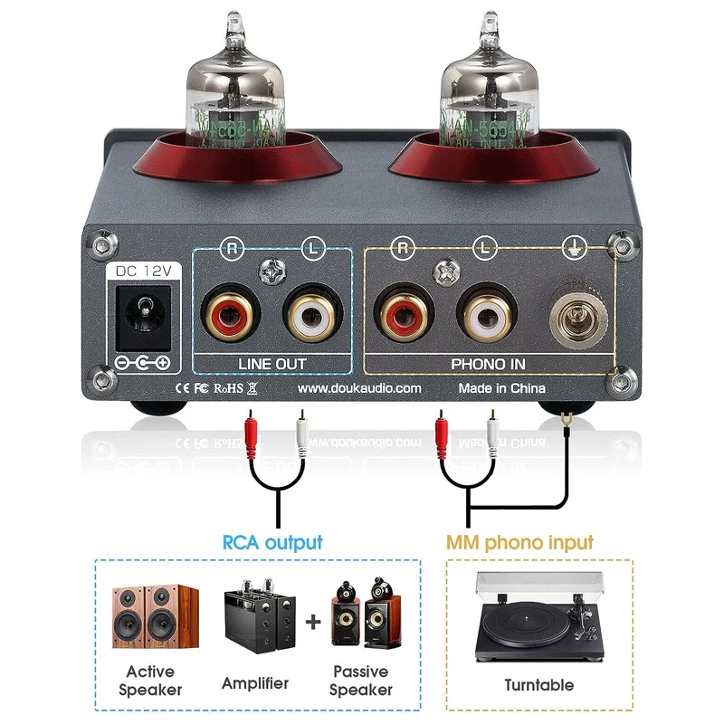 Preamplificatore Phono con tubo a vuoto T4 PRO, preamplificatore per giradischi MM, amplificatore per cuffie hi-fi GE5654