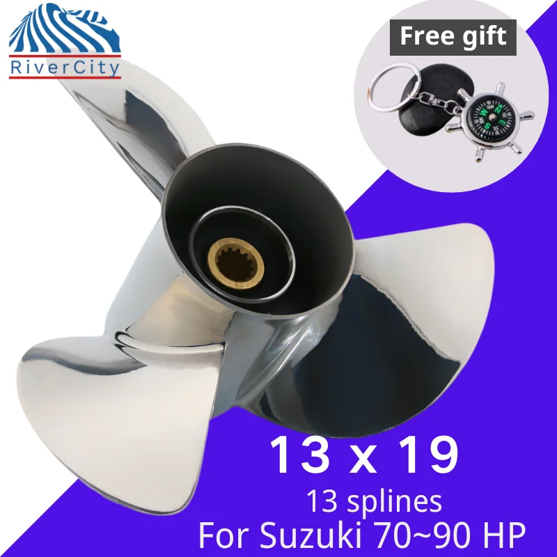 For Suzuki 60hp 70hp 85hp 90hp Outboard Propeller 13x19 Boat Motor Stainless Steel Screw Ship Marine Engine 3 Blade 13 Spline