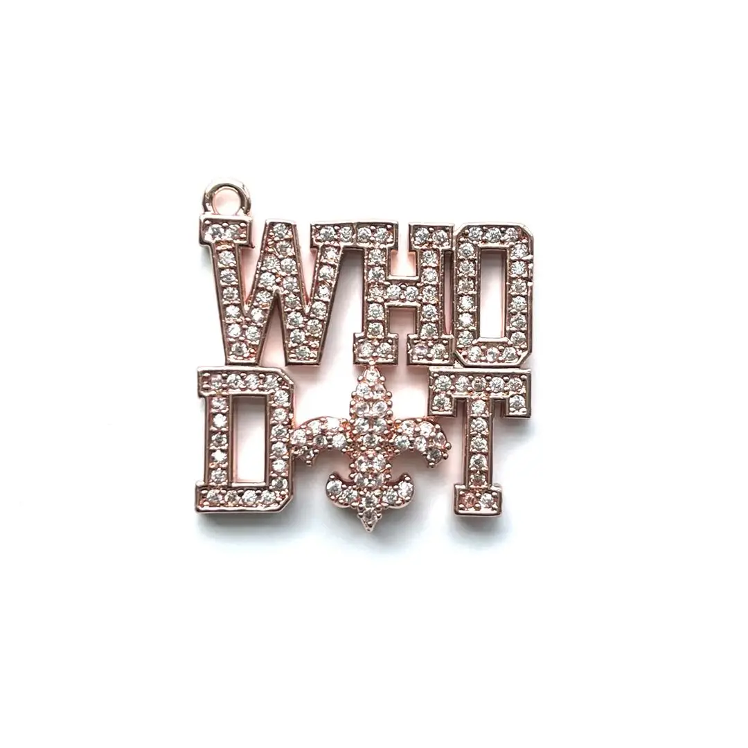 5Pcs Cubic Zirconia Pave Who Dat Word Charms Gold Plated Letter Pendant For Woman Bracelet Necklace Bangle Jewelry Making