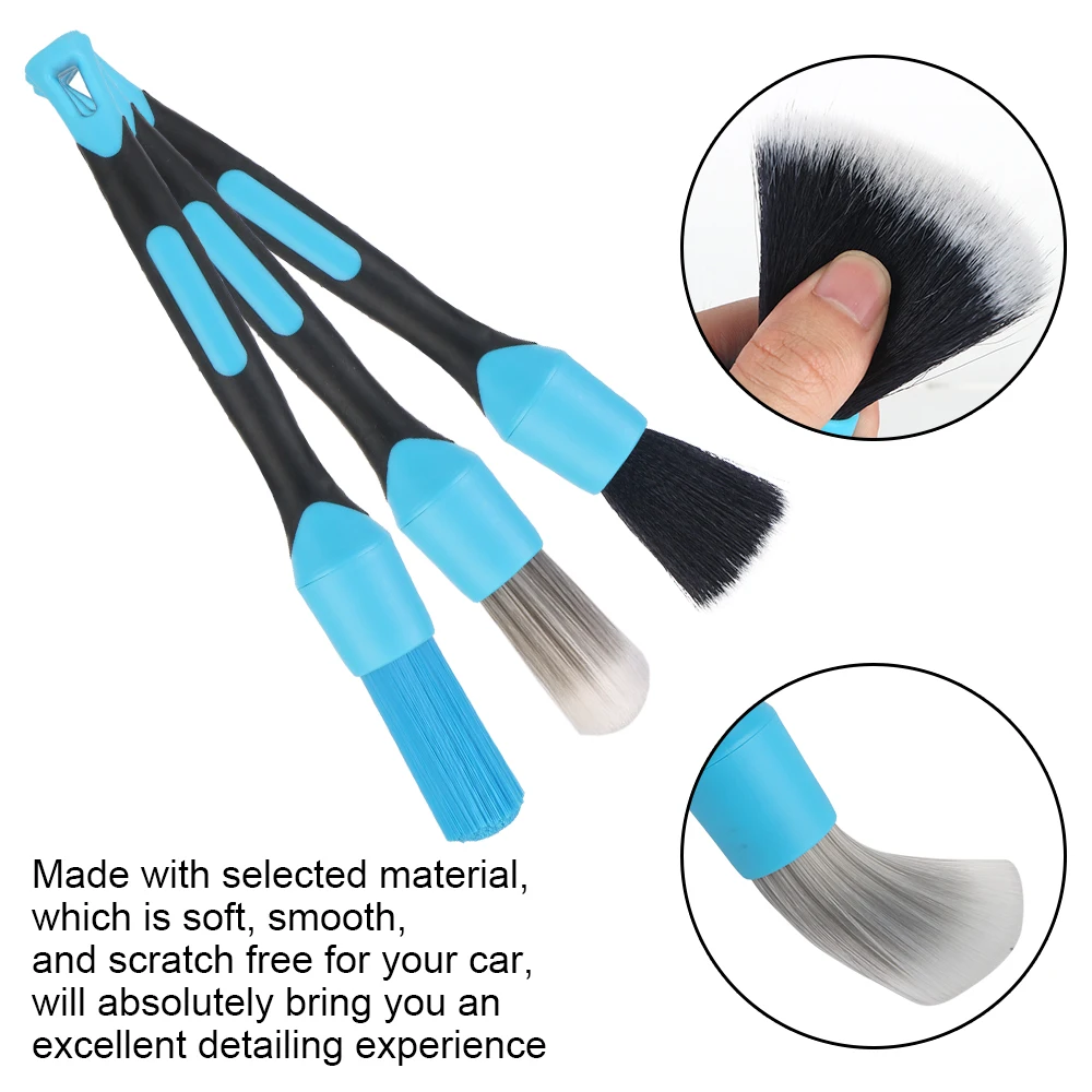 Brosse de nettoyage des jantes de voiture, outils de balayage des coudes, intérieur, climatiseur, sortie d'air, 3 pièces