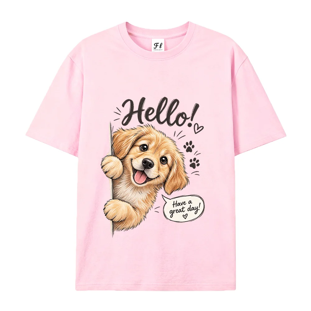 Women T Shirt Hello Golden Retriever Puppy Graphic Cute Dog Vintage White Summer Short Sleeve Loose Cotton Animal Lover Tops