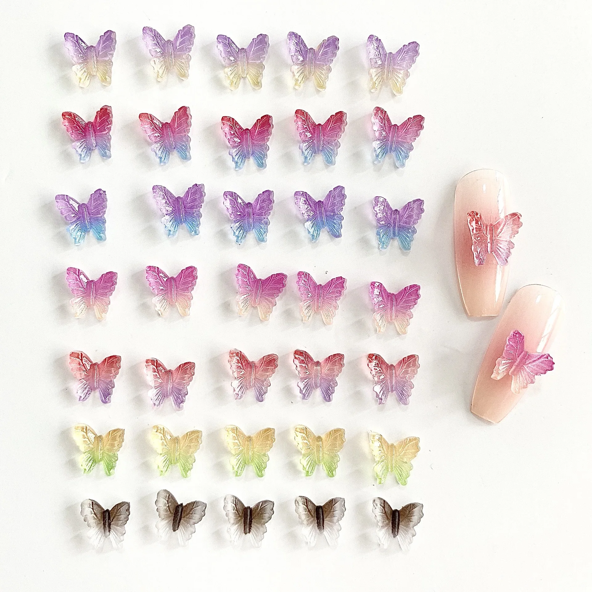 Breloques papillon Shoous 3D en acrylique pour Nail Art, accessoires de décoration, outil sensible à la lumière UV, document proxy, N64.30 pièces