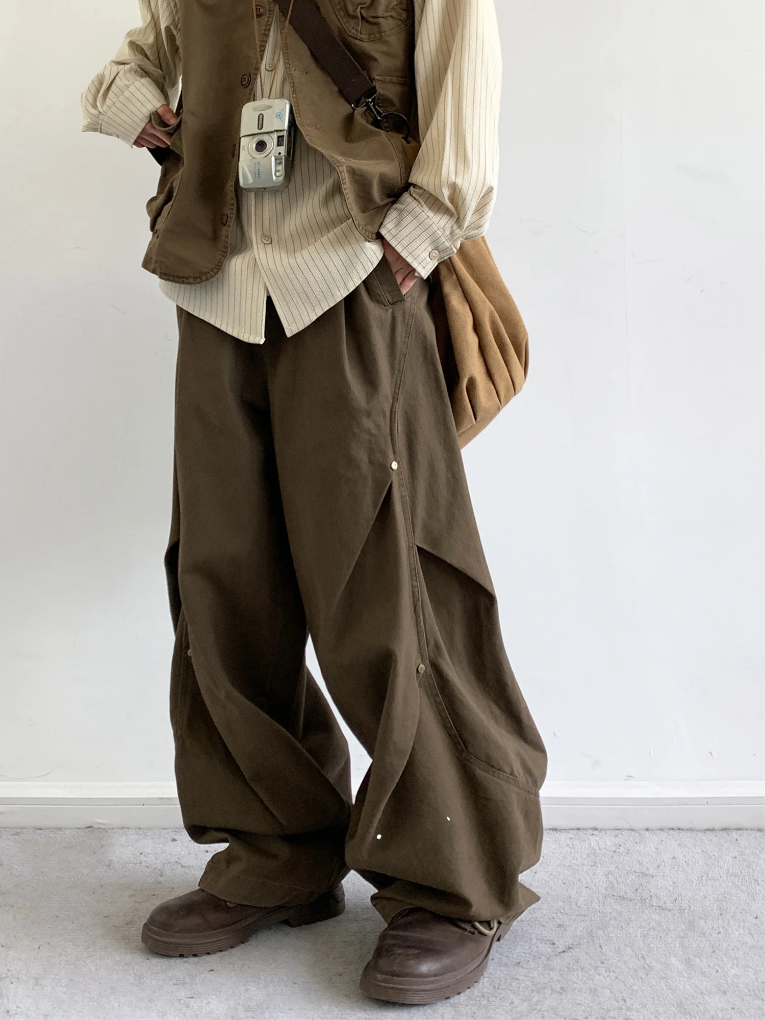 

Retro Workwear Loose Straight Leg Pants ex Casual Trousers Pleated Street Sle Spring Autumn Japanese Sle Youth Faion