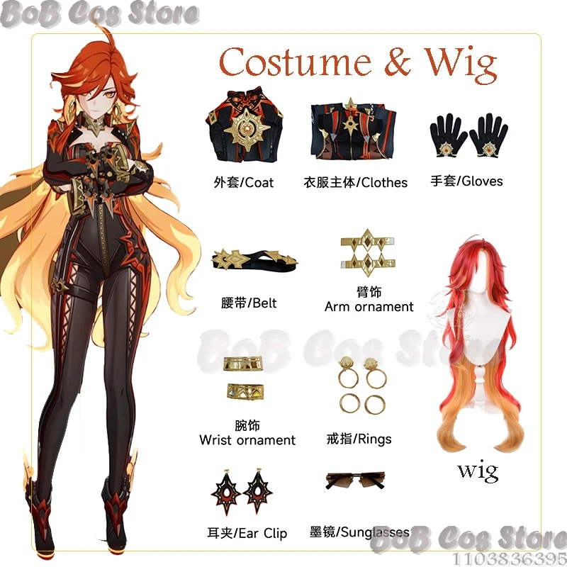 Mavuika Genshin Impact Cosplay Jumpsuit Kostuum Pruik Pyro Archon Cosplay Wig Natlan Anime Game Halloween Fire Elementaire Dress-Up