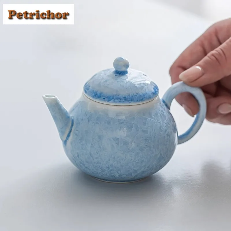 125ml Kiln Change Crystal Glaze Ice Blue Teapot Aesthetic Tea Infuser Pot Tea Maker Kettle With Strainer Chinese Tea Set Gift