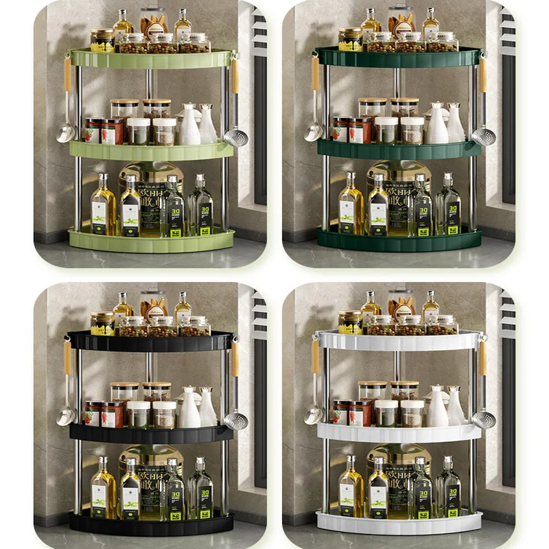 Kitchen Spice Rack Shelf Countertop Corner Multifunctional Seasoning Supplies Rack Saving Spice Rack Organizer with Hooks