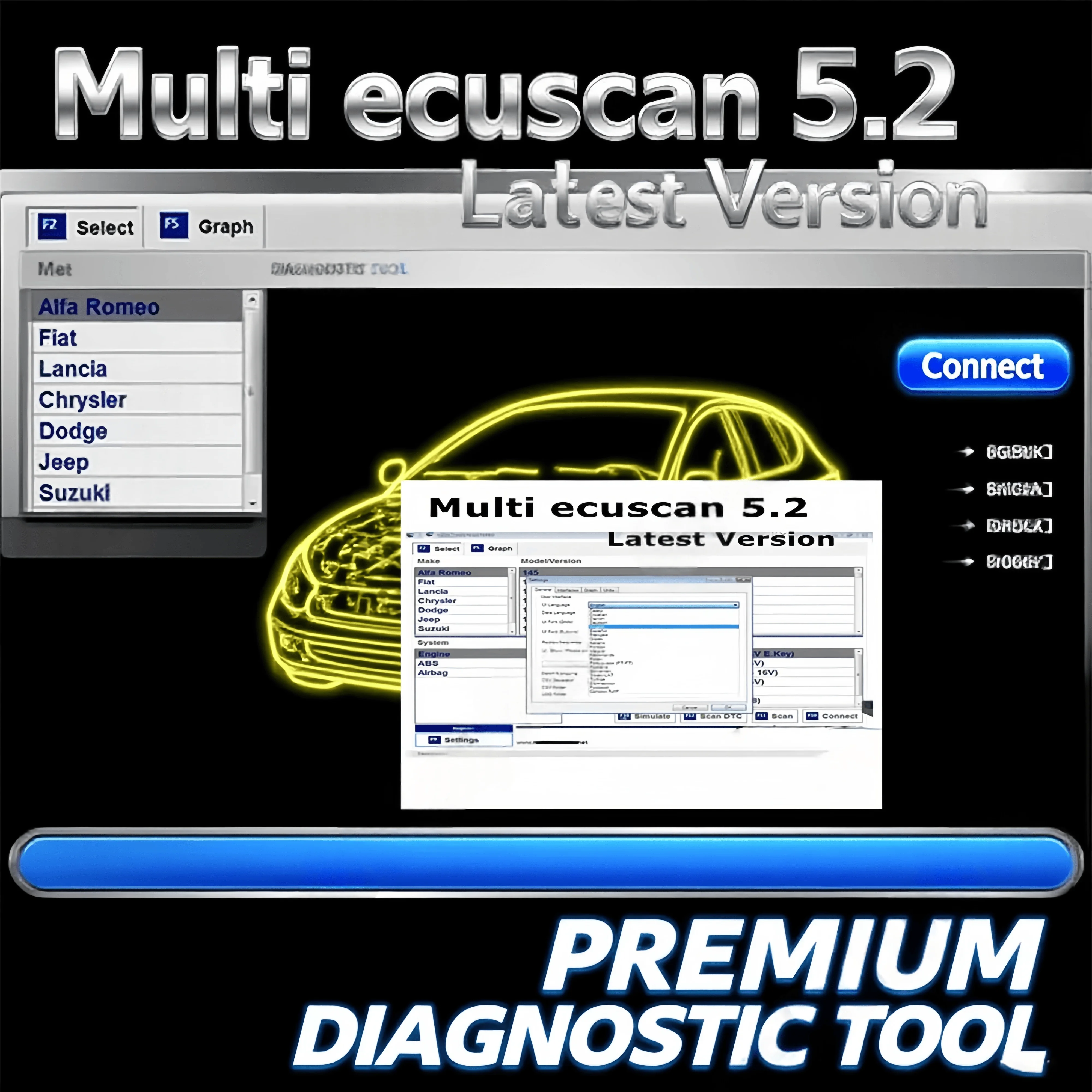Newest Multiecuscan V5.2 Registered Unlimited Keygen for Fi/at Obd2 Scanner Multi Ecu Scan work for ELM327 OBDII Diagnostic Tool