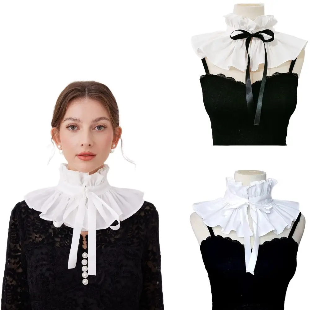 

Викторианский женский искусственный воротник с рюшами, регулируемый размер, накладной воротник клоуна на шнуровке для леди и девочек