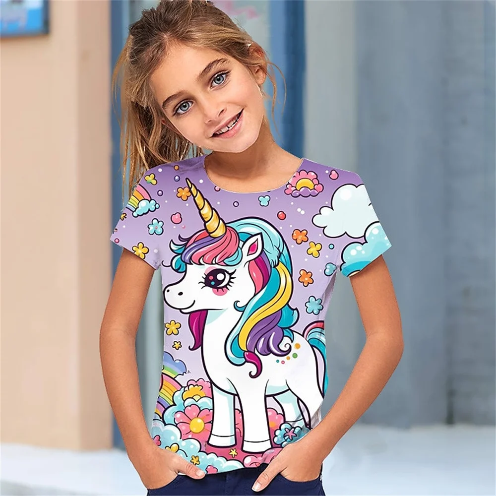 Camiseta informal de verano para niña, Camiseta cómoda y transpirable de manga corta con estampado 3d, divertida