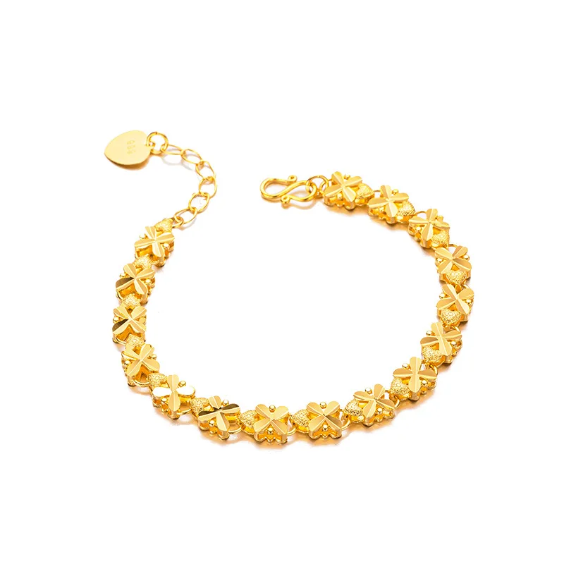 AU999 gold ladies wrist chain Japanese and Korean fashion bracelet 24k real gold bracelet clover bracelet for girlfriend