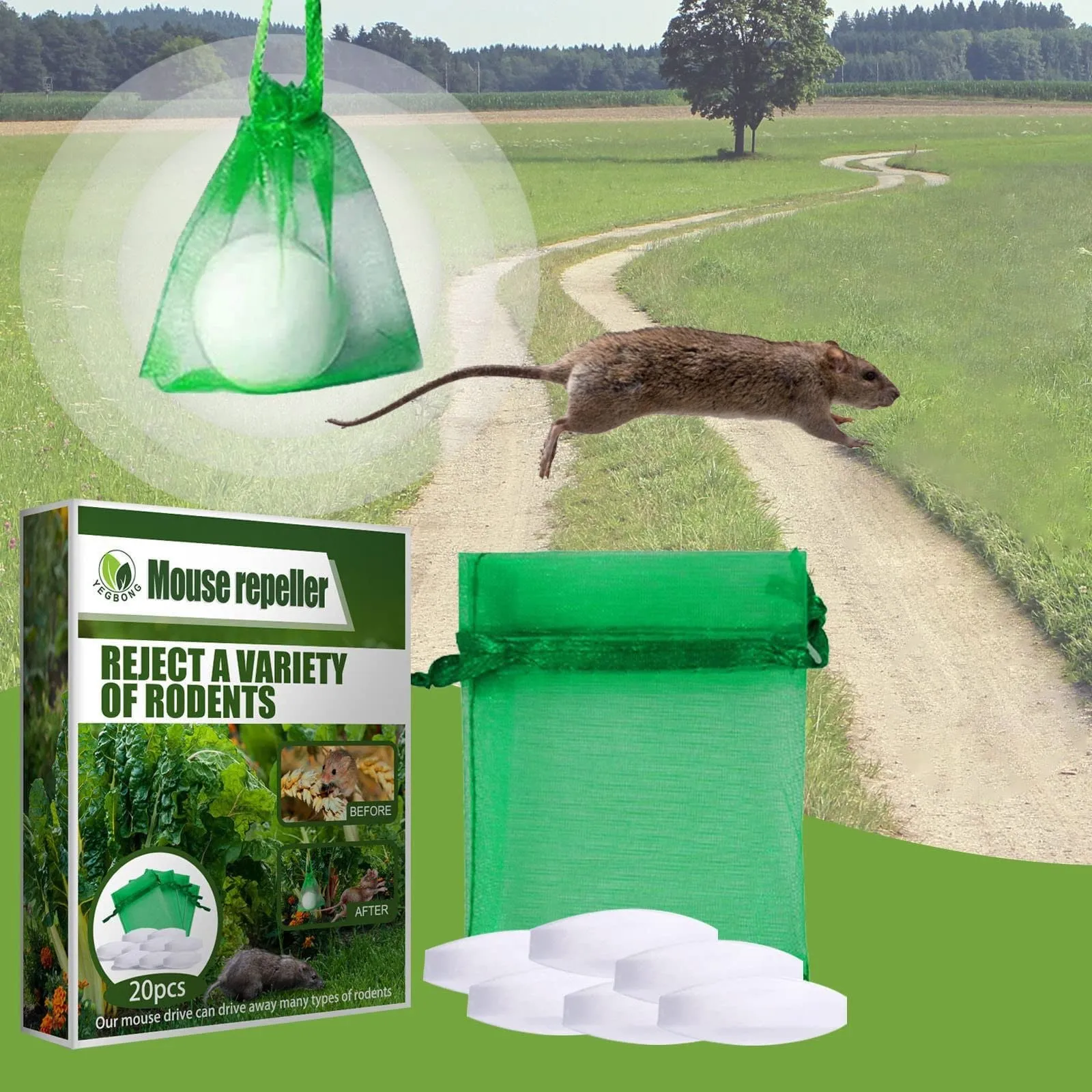 20 Bolsitas Repelentes de Roedores con Aceite Natural de Menta, Repelente de Ratones para el Hogar, Jardín y Garaje, Control de Plagas