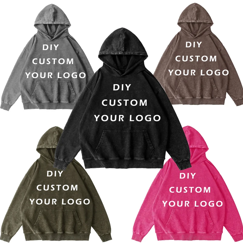 

100% Cotton Vintage Washed Hoodies Customize Logo Your OWN Design Brand Logo/Picture/Text Customzation DIY M-3XL Dropshipping