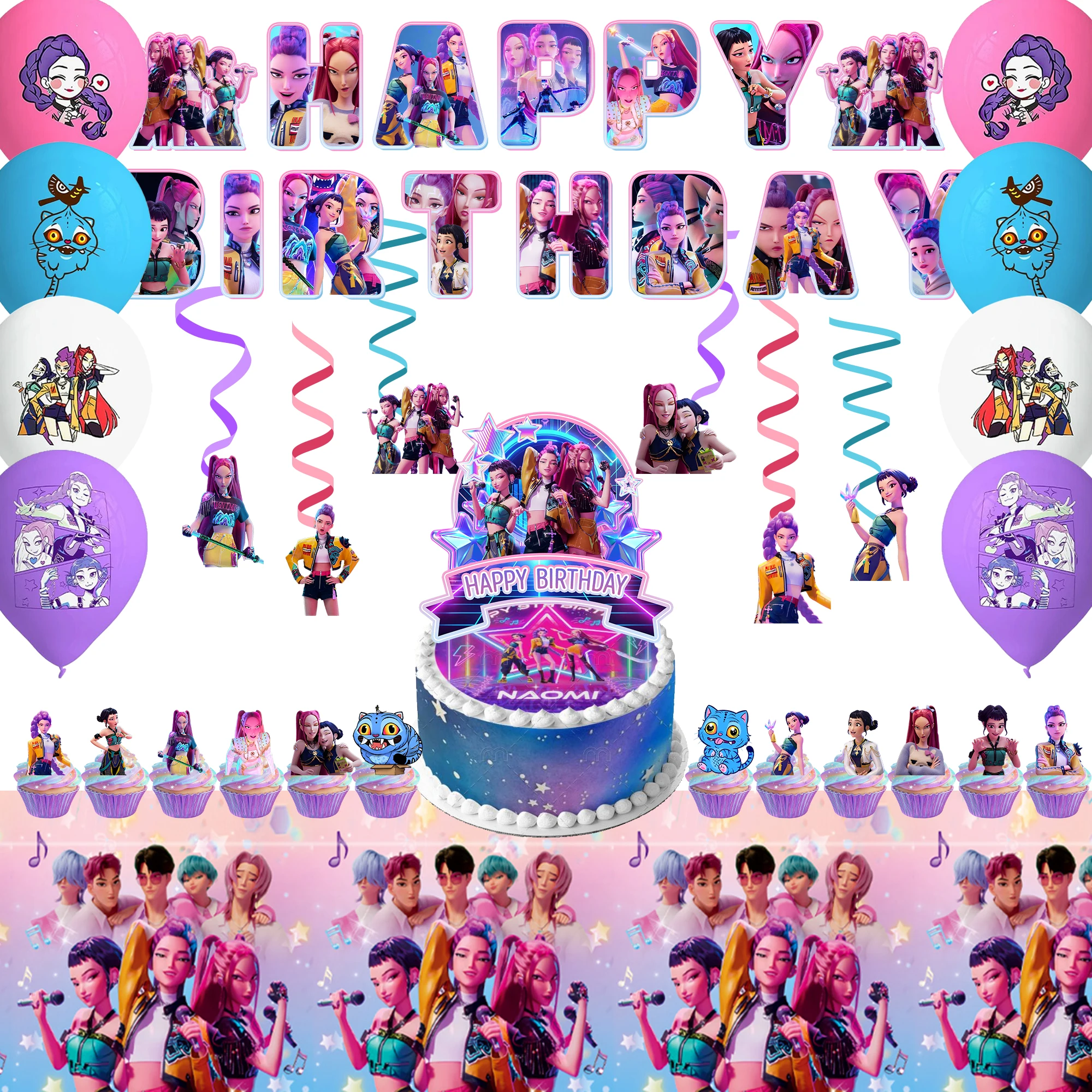 

Набор из 33 предметов для дня рождения в стиле K-pop Demon Hunter: баннер, воздушные шары, скатерть и другие украшения для вечеринки K-pop Demon Hunter