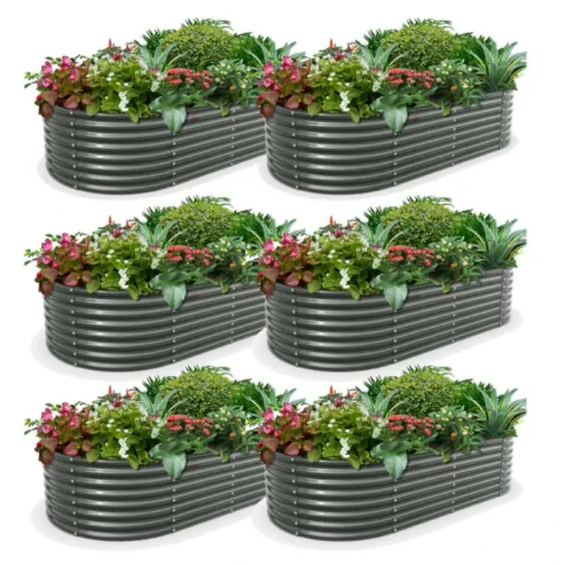 

6 Pack: 6x3x2 ft. Oval Galvanized Metal Tall Planter - Durable Planter for Herbs and Flowers, Perfect for Outdoor Gardening