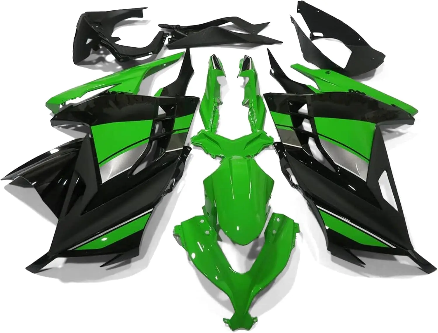 مجموعة هدايا سوداء مطلية باللون الأخضر مناسبة لـ Kawasaki Ninja 300 2013 2014 2015 2016 2017, Ninja250 2013-2015, ABS هيكل السيارة