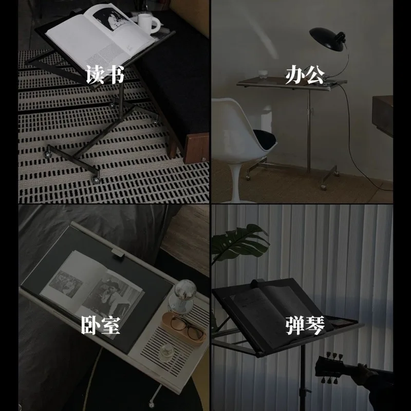 يمكن رفع وخفض رف الموسيقى لطاولة القهوة بعجلات من الخشب الصلب المحمول وطاولة جانبية #4