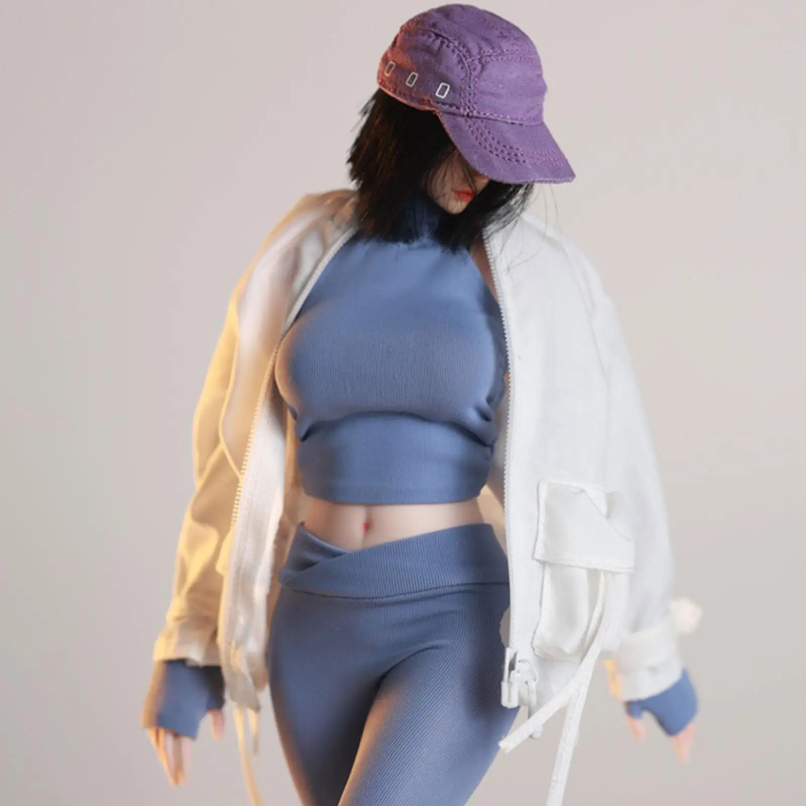 

Miniature Figure Jacket Fabric Zipper Top Outfit 1/6 Scale Clothes for Female Action Figure Dress Up Collectible
