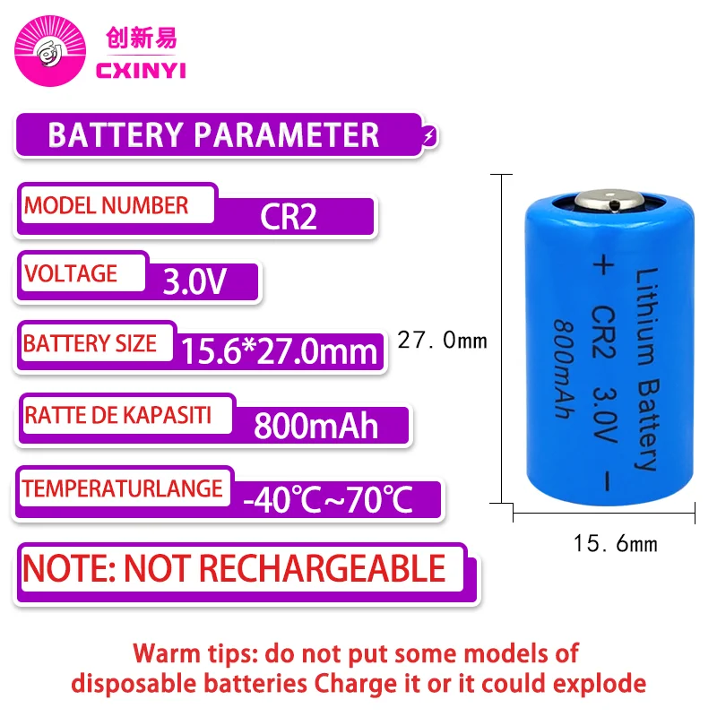 Cxinyi CR2 3V Disposable Lithium battery Distance Measuring Instrument Disc Brake Lock Polaroid Camera  Non-rechargeable