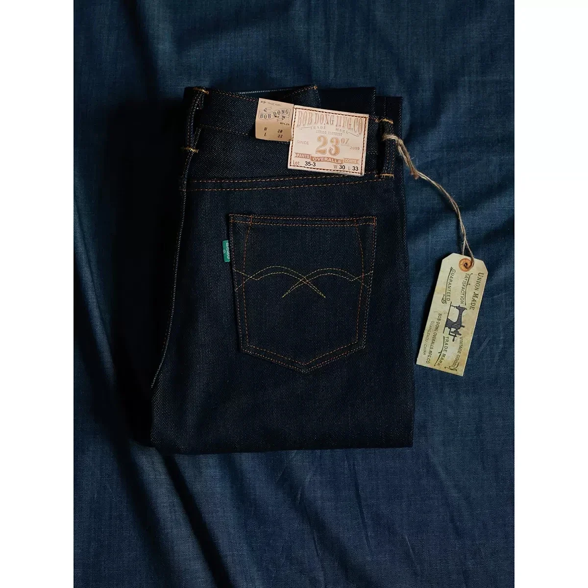 Bob Dong 23Oz Extra Zware Denim Jeans Partij 35-3 Rauwe Denim Slanke Broek Met Rechte Pijpen