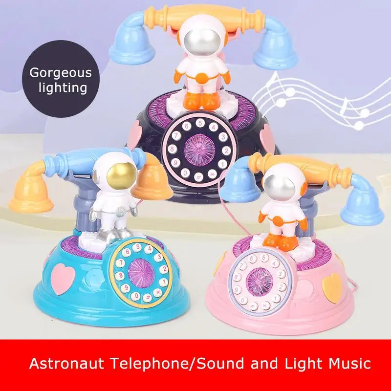 Giocattolo per telefono fisso per bambini Design per astronauta Telefono fisso per bambini Giocattolo con filo Giocattolo per telefono rotante vintage portatile per soggiorno di casa