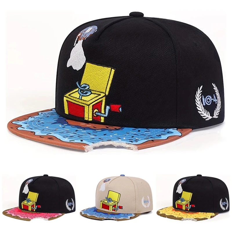 2026 Neue Flat-Edge-Baseballkappe mit Donut-Record-Maschinenstickerei, Hip-Hop-Mütze, Alltags- und Pendler-Dekorationsmütze, Sonnenschutzmütze, Unisex