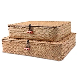 2PCS Set Hand-Woven Storage Basket seaweed Baskets Bread Fruit Food Breakfast Display Box Handicrafts Home Decoration