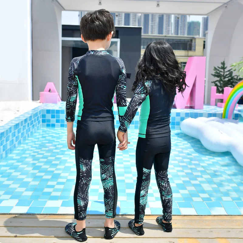 Korean Style Children's Swimwear Front Zipper Full Body Swimsuits For Kids Boys Girls Baby UV Bathing Suit Fashion Printed