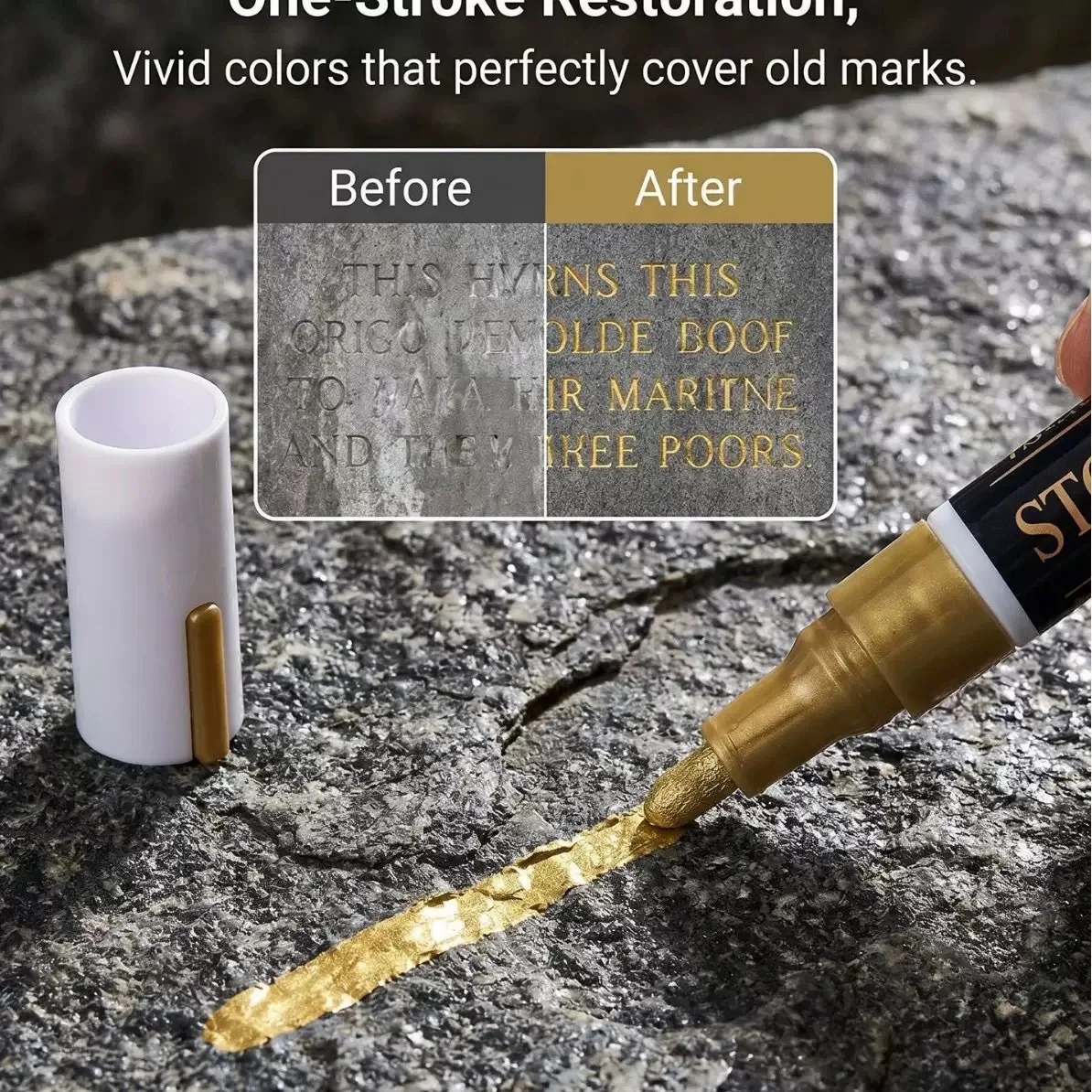 Tombstone Marker Pen - Restores Worn Inscriptions on Tombstones and Granite Surfaces - Durable Marker, Ideal for Cemetery Maintenance and Color Restoration of Marble Tiles - Quick-Drying Oil-Based Fine-Tip Pen